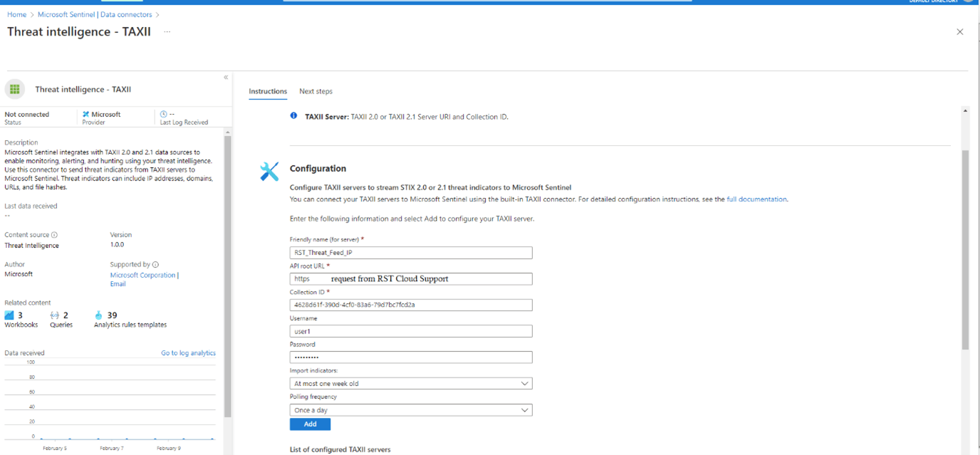 Microsoft Sentinel TAXII connection to RST Cloud